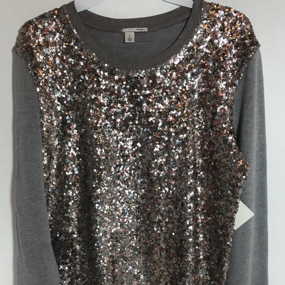 Halogen Gray Multi-color sequin sweatshirt MP NWT PRICE FIRM NO DISCOUNTS - Picture 1 of 6